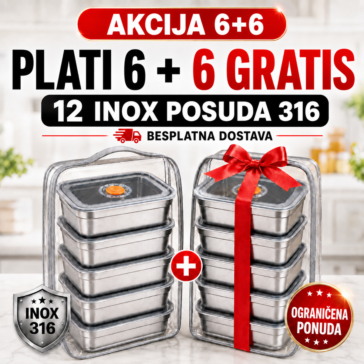 Antibakterijska vakuumska inox posuda za hranu – 1000 ml