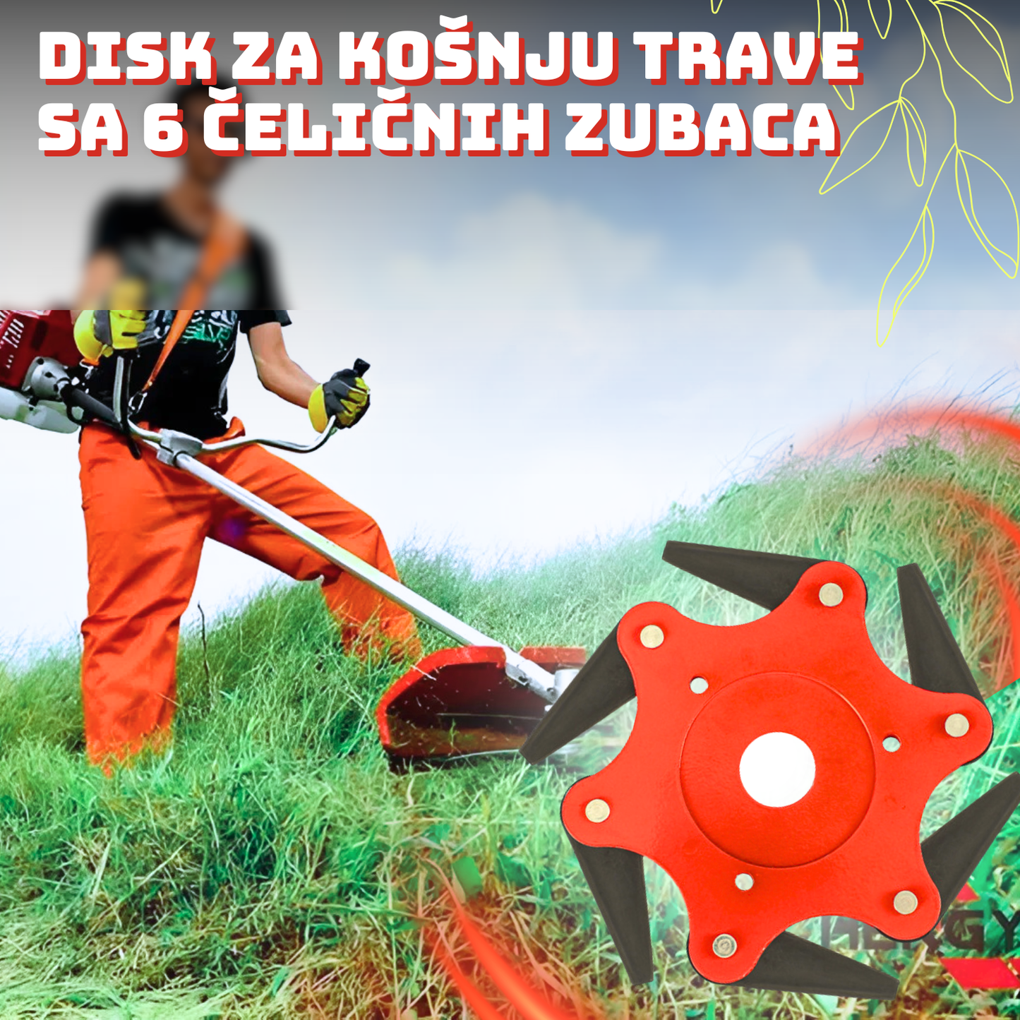 Disk za košnju trave sa 6 čeličnih zubaca (pribor uključen u pakiranje)