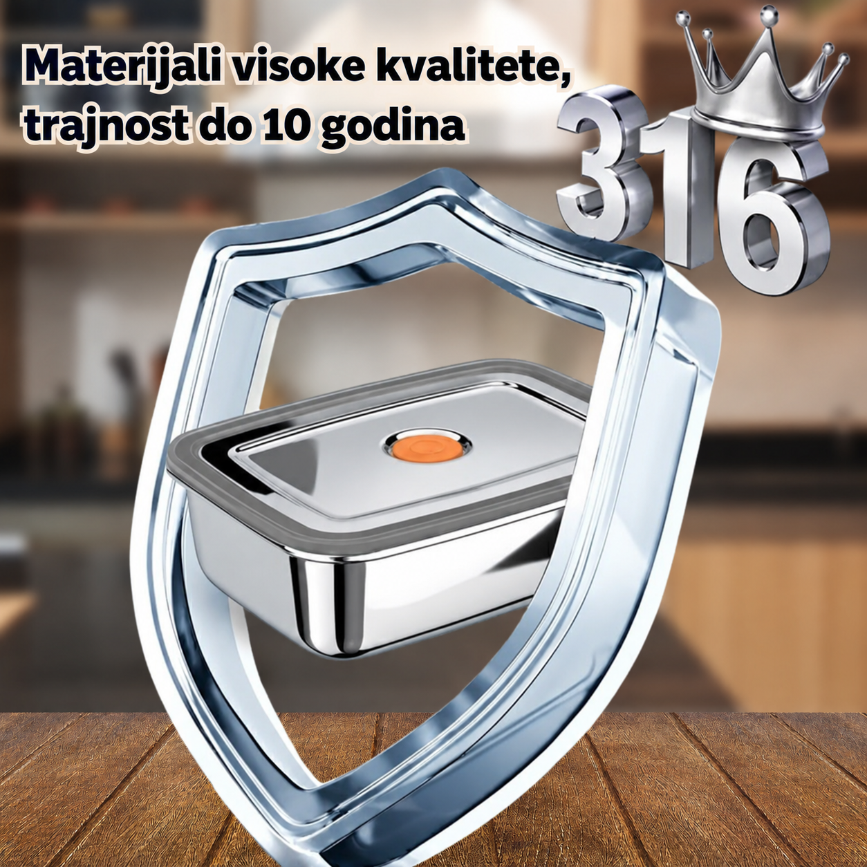 Velika antibakterijska vakuumska posuda za hranu od nehrđajućeg čelika, 1000 ml (19 × 14 × 6 cm)
