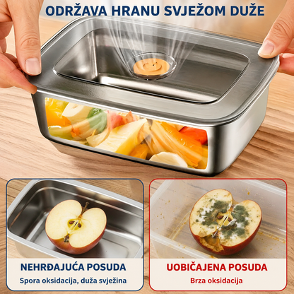 Velika antibakterijska vakuumska posuda za hranu od nehrđajućeg čelika, 1000 ml (19 × 14 × 6 cm)