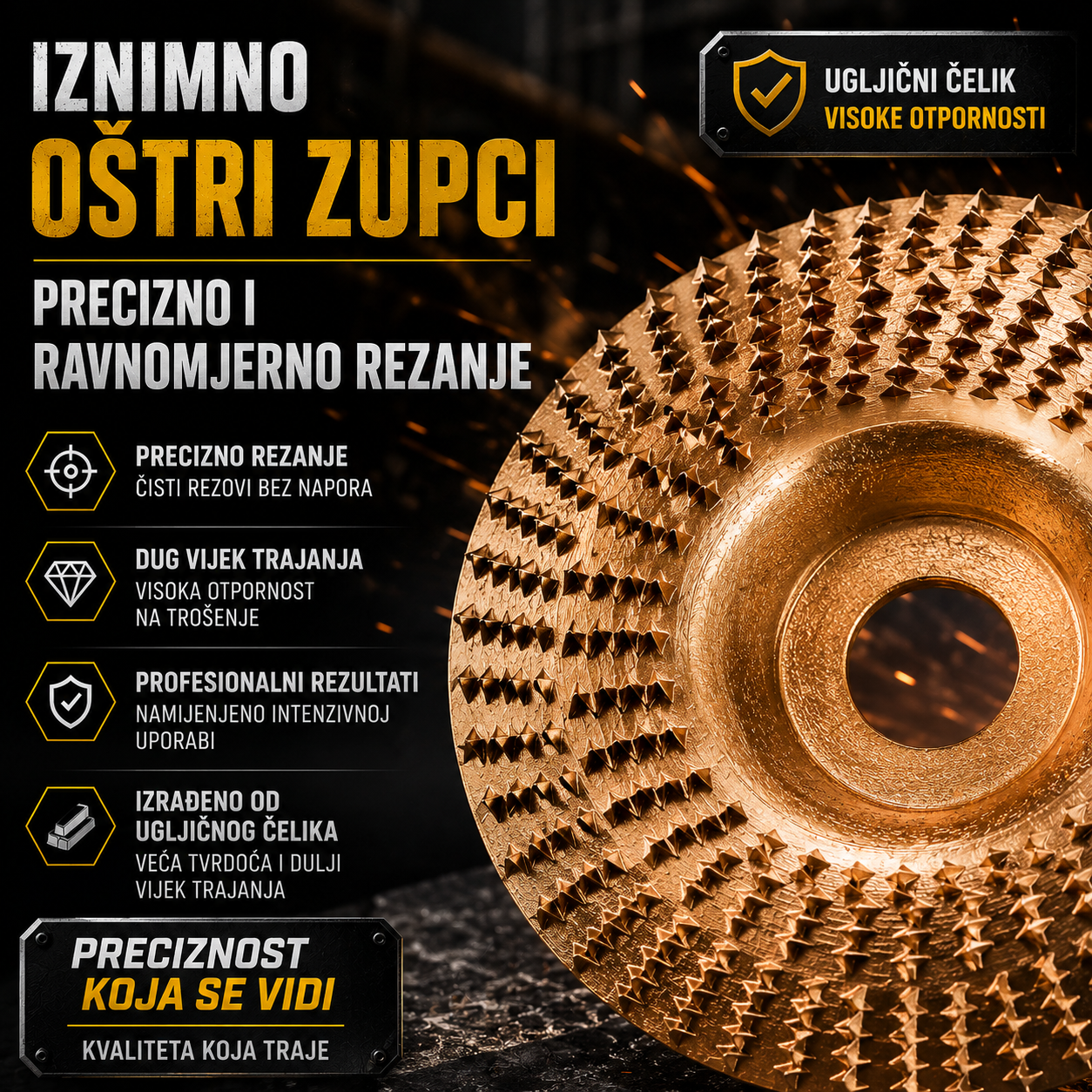 Komplet 3 Brusna Diska za Drvo – Ugljični Čelik | Ravni, Zakrivljeni, Kosi