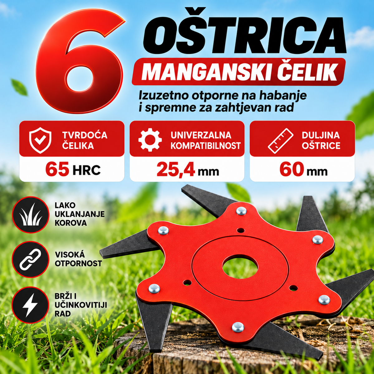 Komplet ploča sa 6 noževa od manganskog čelika | 7 DODATAKA