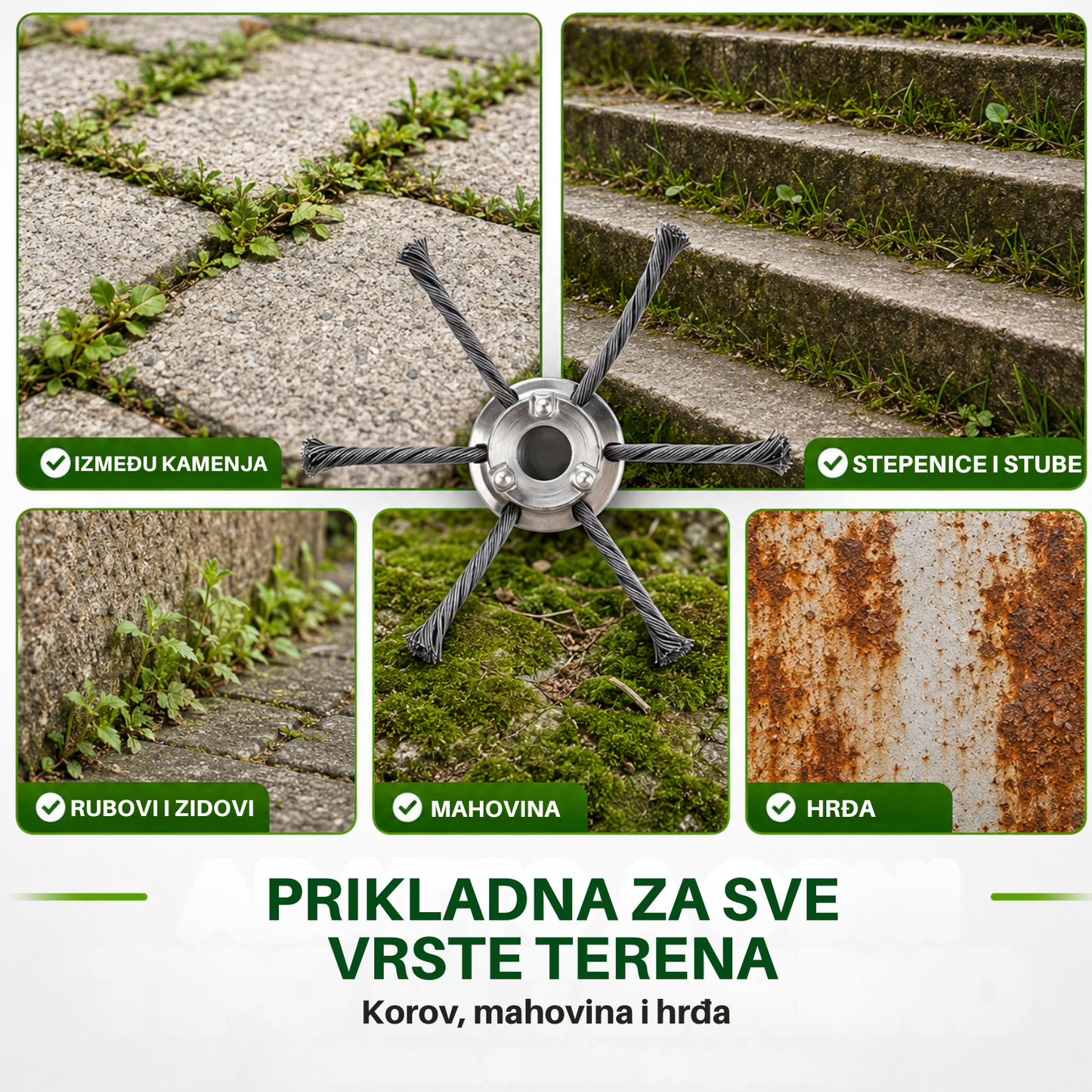 Glava za košnju ima 6 krakova od izdržljive pletene čelične žice