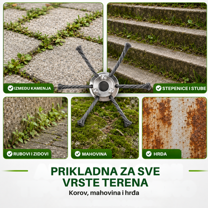Glava za košnju ima 6 krakova od izdržljive pletene čelične žice