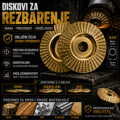 Komplet 3 Brusna Diska za Drvo – Ugljični Čelik | Ravni, Zakrivljeni, Kosi