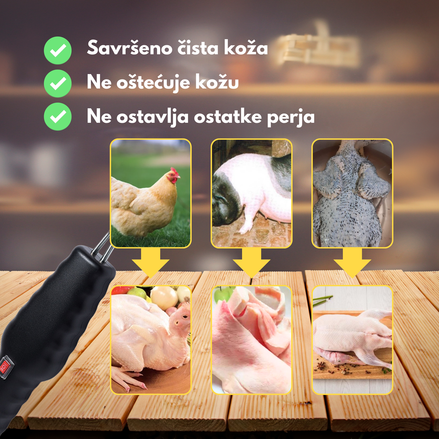 Prijenosni uređaj za čupanje perja peradi – uklanja sve perje u samo nekoliko minuta