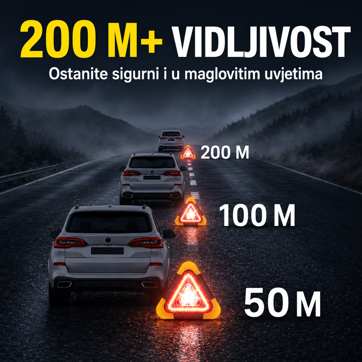 Trokutasto Sigurnosno Svjetlo za Automobil s LED Rasvjetom
