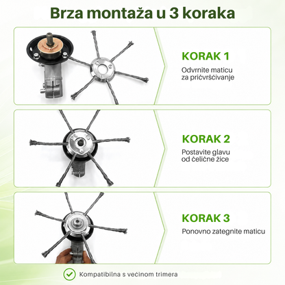 Glava za košnju ima 6 krakova od izdržljive pletene čelične žice