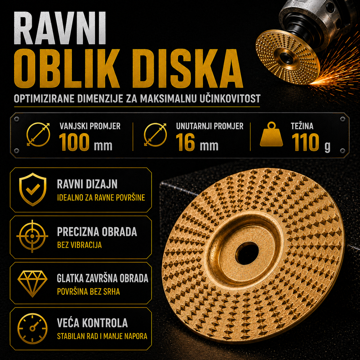 Komplet 3 Brusna Diska za Drvo – Ugljični Čelik | Ravni, Zakrivljeni, Kosi