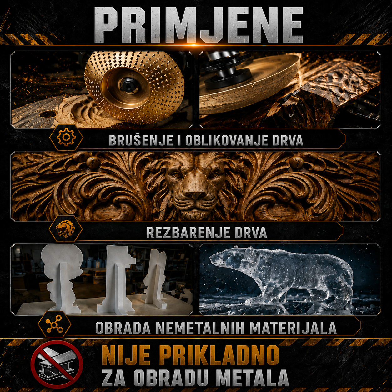 Komplet 3 Brusna Diska za Drvo – Ugljični Čelik | Ravni, Zakrivljeni, Kosi
