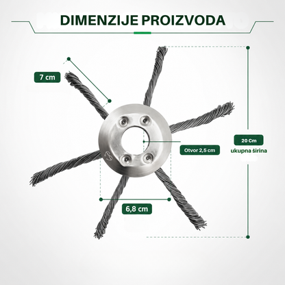 Glava za košnju ima 6 krakova od izdržljive pletene čelične žice