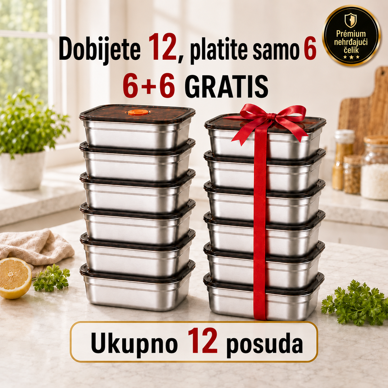 🎁 Dobijete 12, platite samo 6 | Vakuumska posuda za čuvanje hrane od nehrđajućeg čelika 316L (velika – 1000 ml)