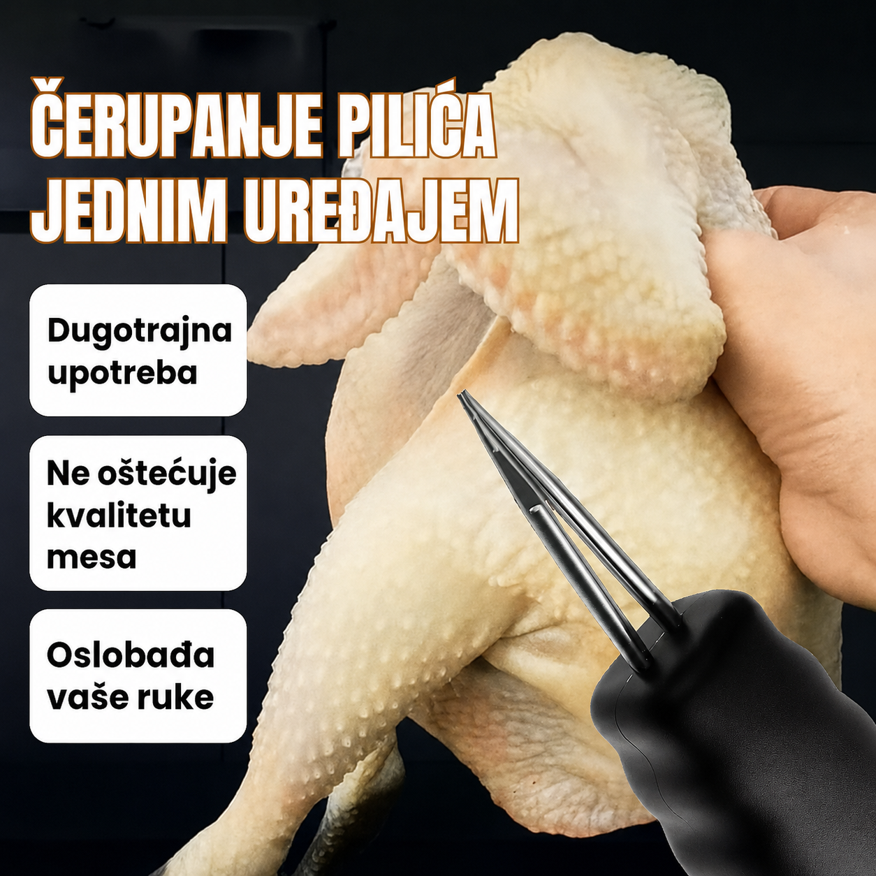 Prijenosni i ručni čupač perja za perad