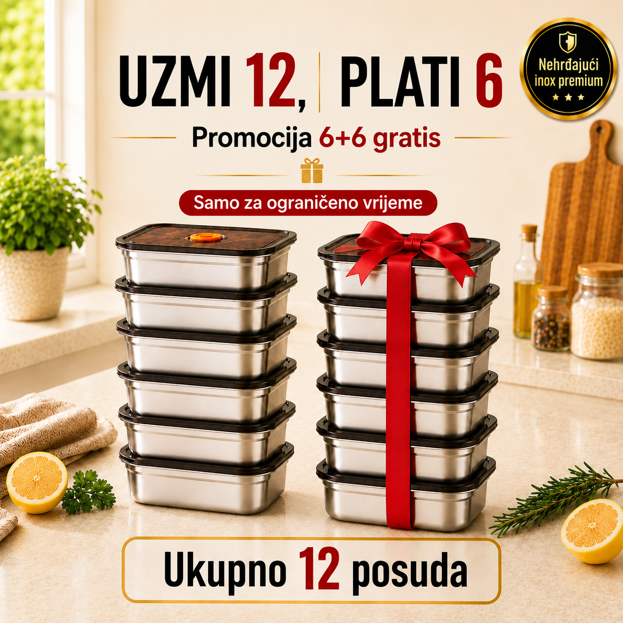 Uzmite 12, Platite Samo 6 | Posude Od Nehrđajućeg Čelika 316L S Vakuumskim Poklopcem (1000ml)