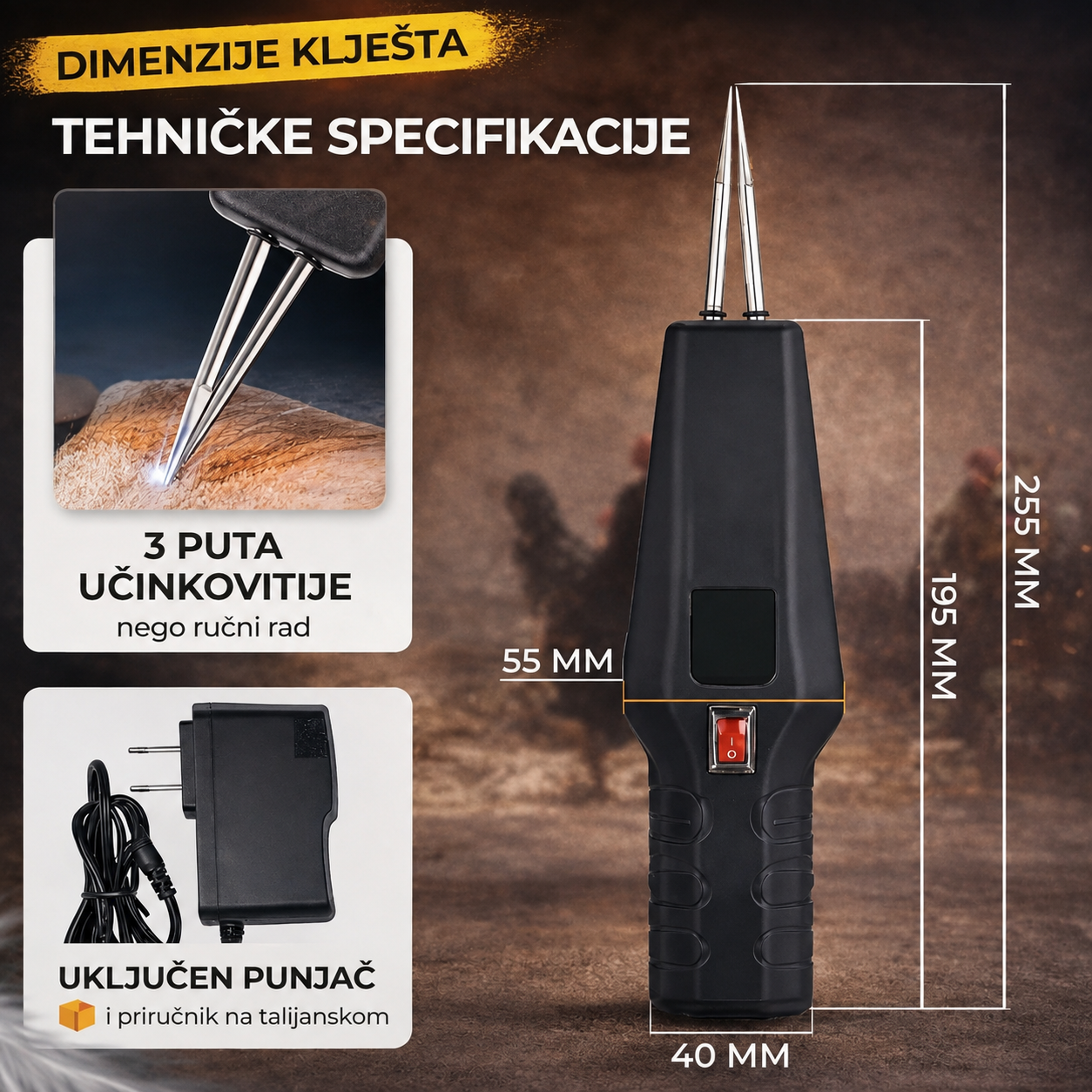 Električna čerupalica za perad — 60 sekundi po ptici