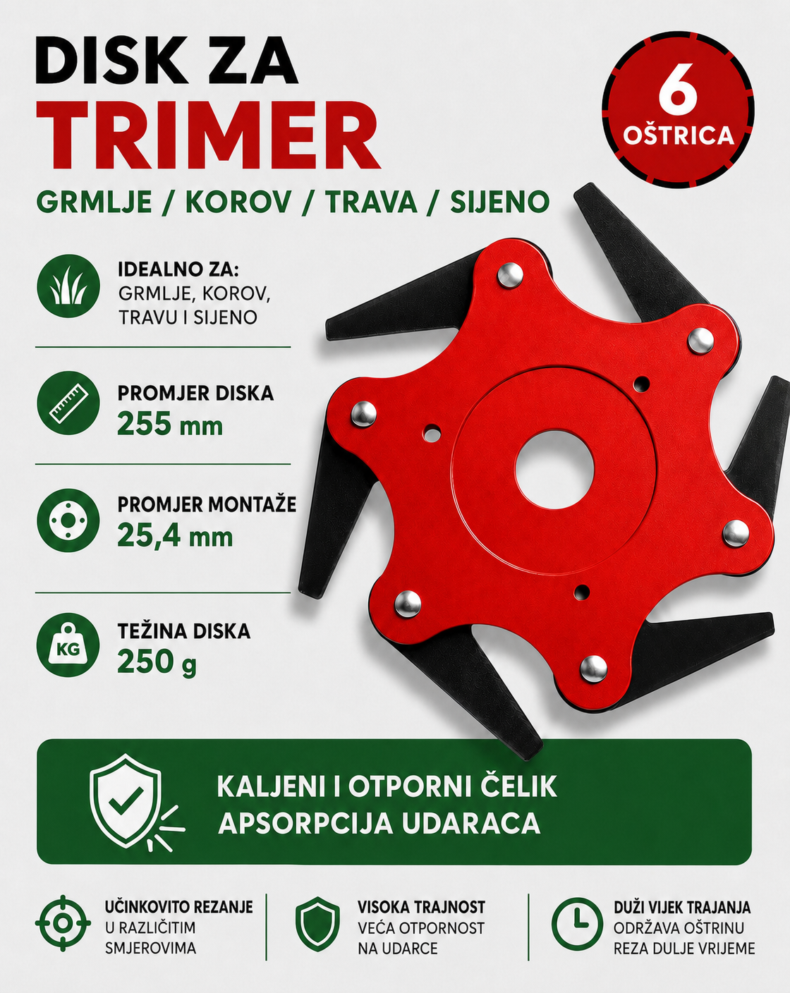 70% POPUSTA | Nož za Trimer Trave sa 6 Čeličnih Zubaca (Uključen Pribor)