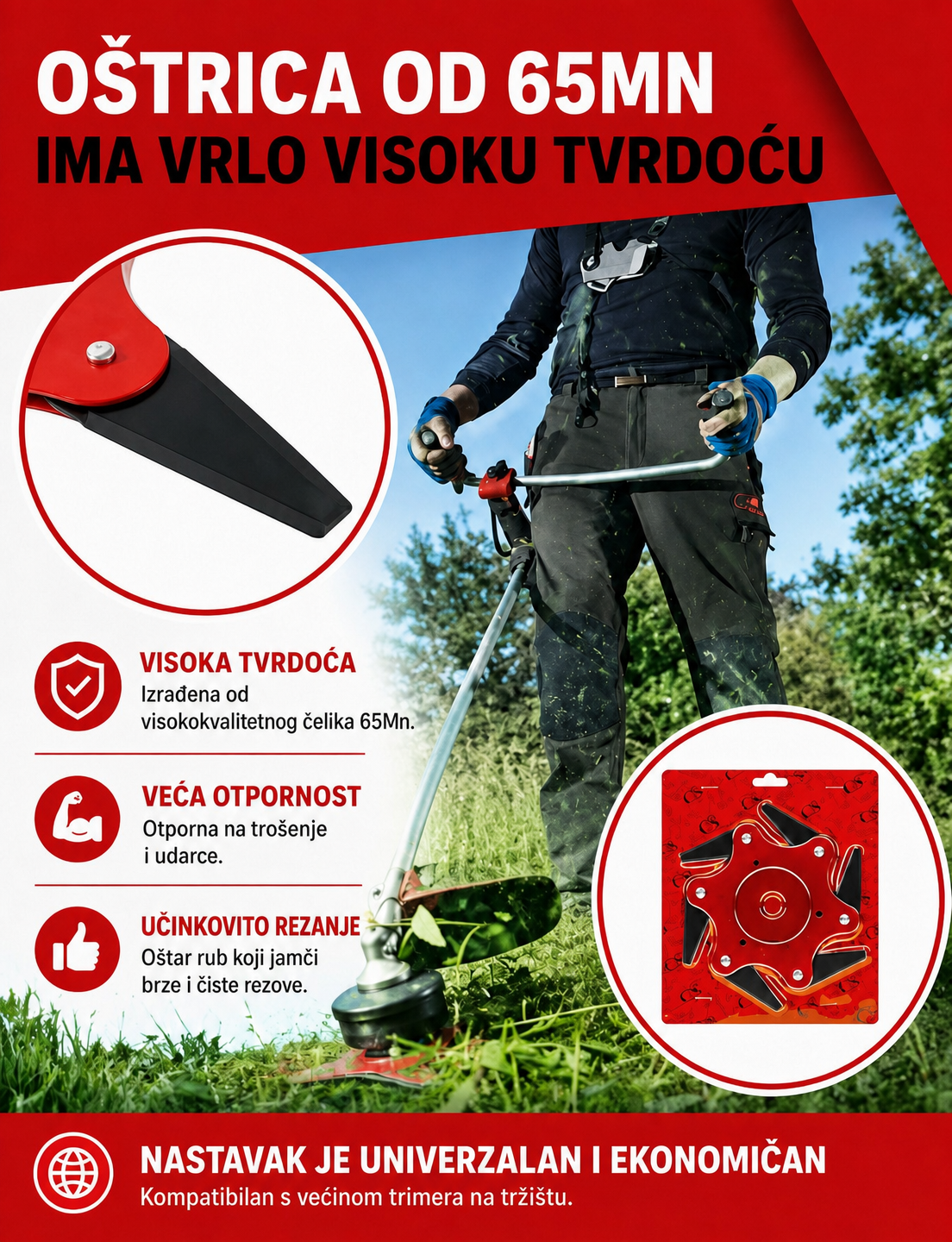 70% POPUSTA | Nož za Trimer Trave sa 6 Čeličnih Zubaca (Uključen Pribor)