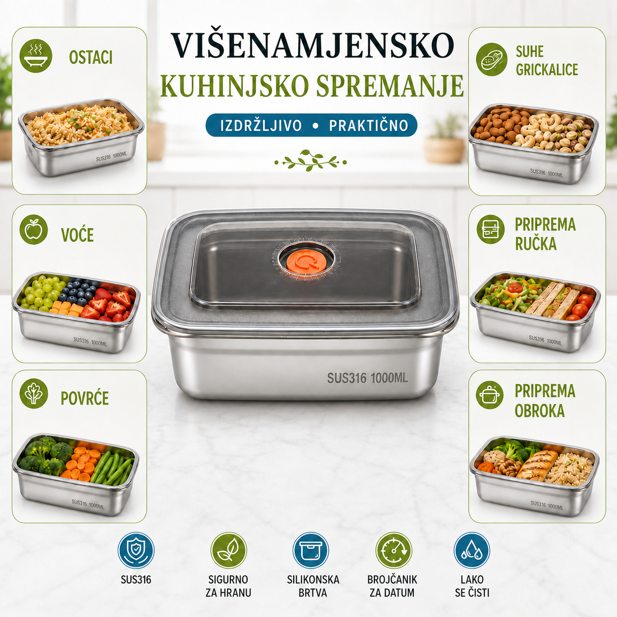 ANTIBAKTERIJSKA SUS316 POSUDA ZA ČUVANJE HRANE – 1000 ML