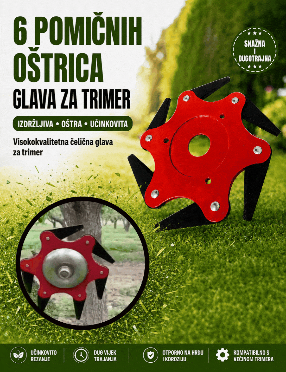 GLAVA ZA TRIMER SA 6 ČELIČNIH OŠTRICA – IZUZETNO OŠTRA I DUGOTRAJNA