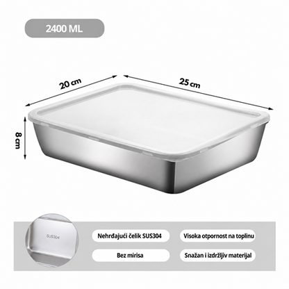 NEHRĐAJUĆA POSUDA ZA HRANU SUS304 – 2400 ML – 25 × 20 × 6 CM